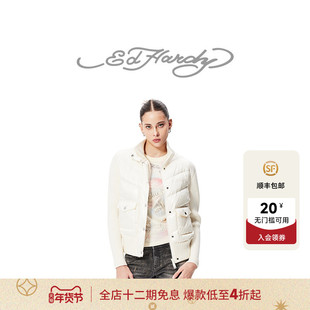 Ed Hardy埃德哈迪冬季新款高领短款修身针织拼接女士羽绒服