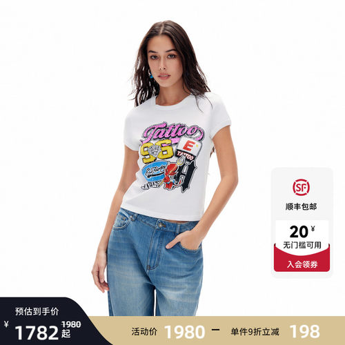 Ed Hardy埃德哈迪2026夏季新款女士美式休闲宽松短袖T恤E1SBW241