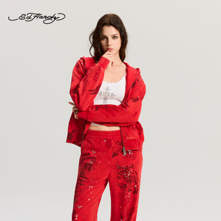 女士宽松拔印水洗拉链衫 流行新款 Hardy埃德哈迪冬季