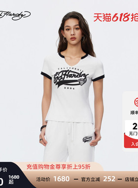 Ed Hardy埃德哈迪2026夏季新款女士水浆印烫钻短袖T恤E1STW213