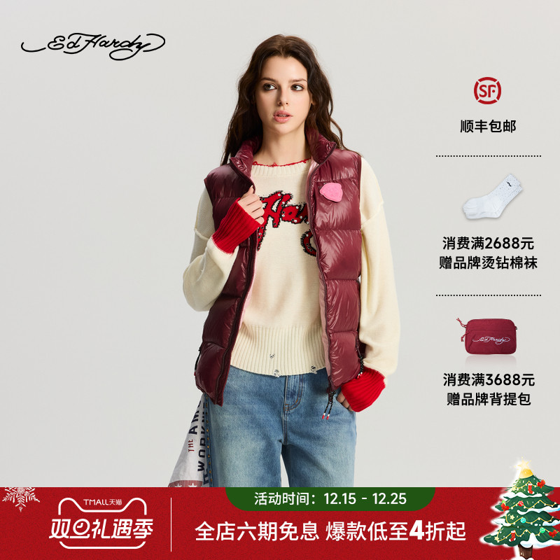 Ed Hardy埃德哈迪2025冬季新款女士轻薄虎头标羽绒马甲E1RDW334