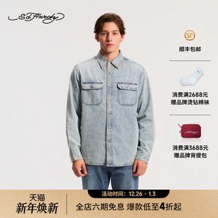 烫钻烫片牛仔衬衫 男士 新款 E1RCM510 Hardy埃德哈迪2025冬季