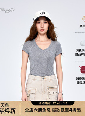 Ed Hardy埃德哈迪2025夏季新款烫钻轻薄透气复古v领女士短袖T恤