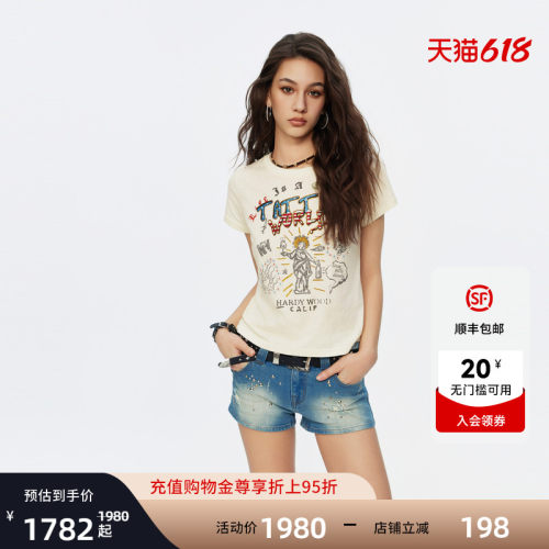 Ed Hardy埃德哈迪2026夏季新款女士圆领烫钻直身短袖T恤E1SBW266