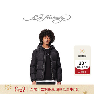 Ed Hardy埃德哈迪冬季新款男士90白鸭绒羽绒服连帽保暖外套