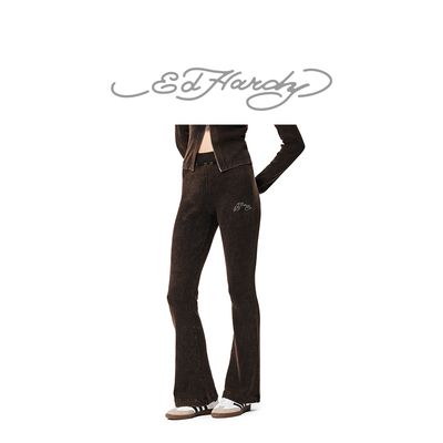 Ed Hardy埃德哈迪冬季新款女士紧身微喇裤针织长裤