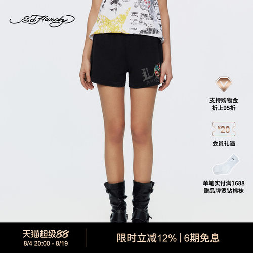 【夏季新品】Ed Hardy埃德哈迪女士拔印水洗松紧腰短裤E1SBW248