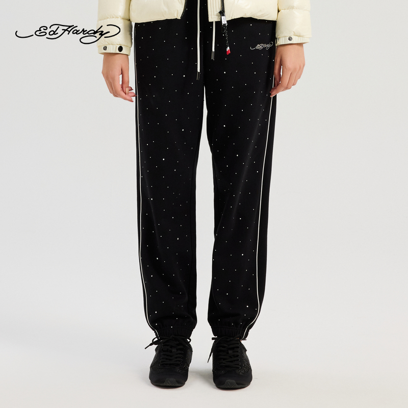 Ed Hardy埃德哈迪2025秋季新款女士烫钻收脚长裤E1RCW416