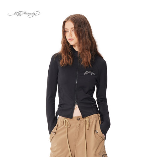 Ed Hardy埃德哈迪2025春季新款黑色烫钻女士夹克衫