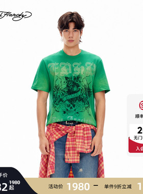 Ed Hardy埃德哈迪2026夏季新款男士喷染水洗宽松短袖T恤E1SBM021