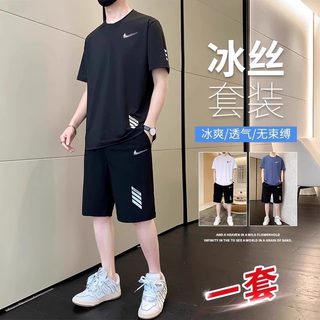 耐克顿运动套装男士夏季新款短袖t恤休闲宽松大码跑步健身两件套