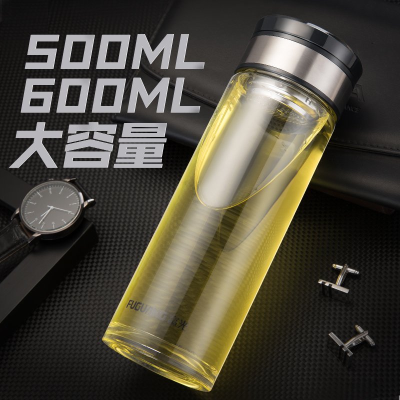 富光玻璃杯500-600ml便携单层泡茶杯男过滤随手水杯子大容量加厚