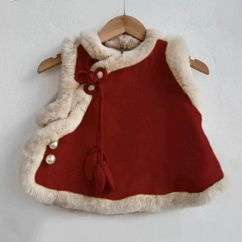 女孩1-2-3-4岁女童冬季马甲宝宝棉背心儿童中国风拜年服加厚坎肩