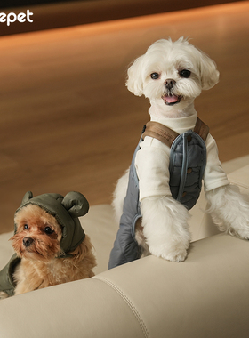 趣派秋冬新款宠物连体背带裤马尔济斯比熊韩版小狗可牵引保暖棉服