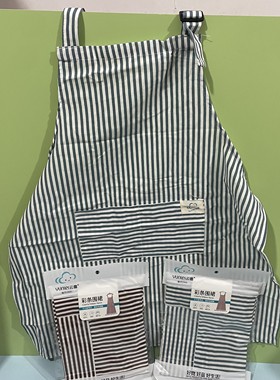 云蕾12605棉麻彩条围裙布围裙厨房大人男女做饭罩衣围腰可爱