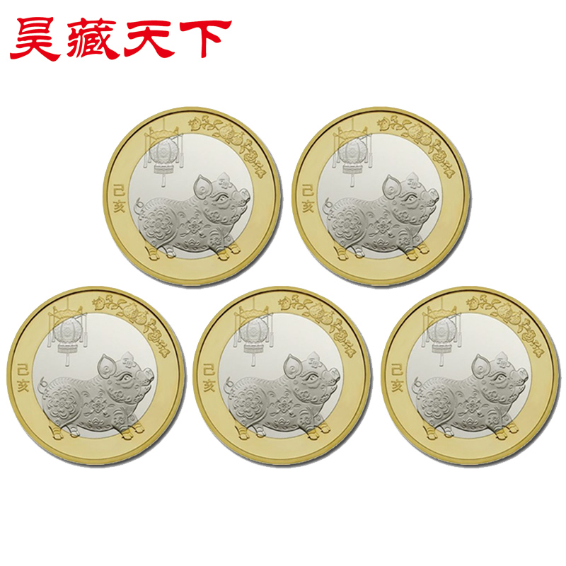 2019年猪年纪念币5枚合售 二轮生肖贺岁流通双色币