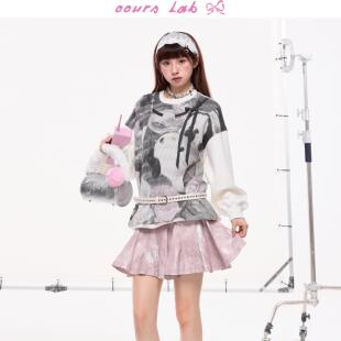 OOURSLAB 卫衣套头圆领oversize甜美上衣女 蝴蝶结kitty印花长袖