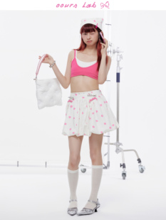 OOURSLAB 立体蝴蝶结粉色波点设计感花苞短裙夏小个子A字半身裙