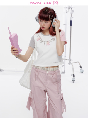 kitty印花可脱卸项链撞色镂空