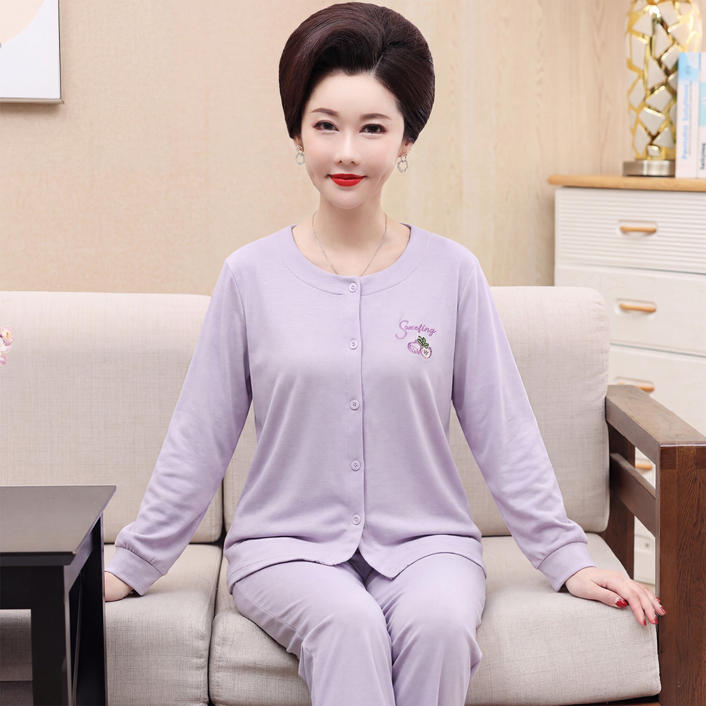 中年妈妈睡衣春秋季纯棉长袖薄款休闲大码老年人妇女士家居服套装