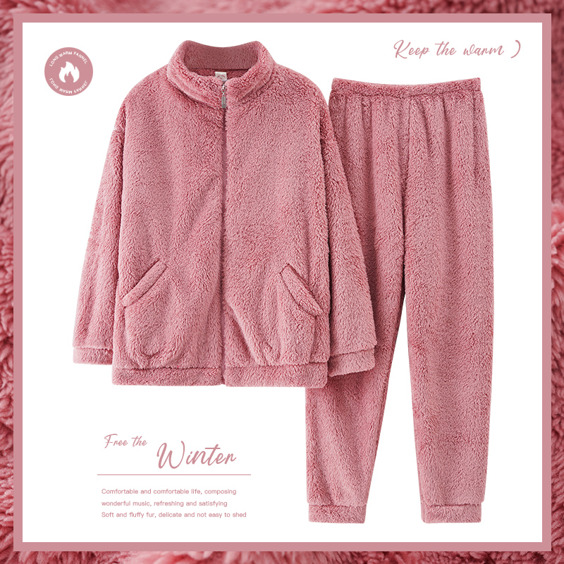 中年人女士珊瑚绒睡衣秋冬季加厚