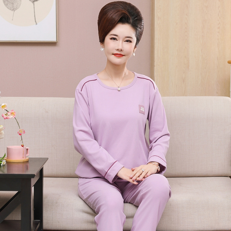 中年女士睡衣秋冬款德绒长袖套头休闲妈妈家居服冬季薄绒套装大码