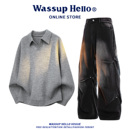 美式polo衫毛衣休闲运动套装男款秋季新款宽松休闲针织衫两件套潮