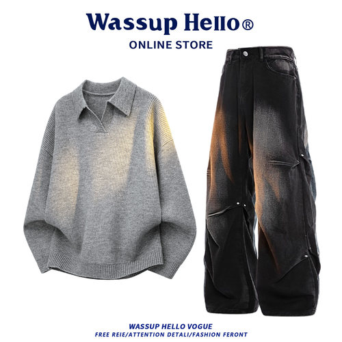 美式polo衫毛衣休闲运动套装男款