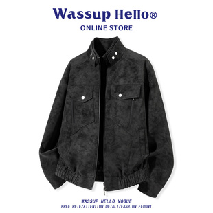 春秋宽松痞帅工装 高街立领机车夹克男款 百搭外套 HELLO美式 WASSUP