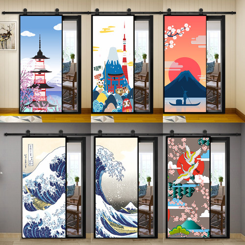 卧室门整张自粘玻璃移门贴画防水