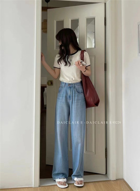 93229牛仔裤女2023夏新款韩版高腰薄款直筒阔腿裤