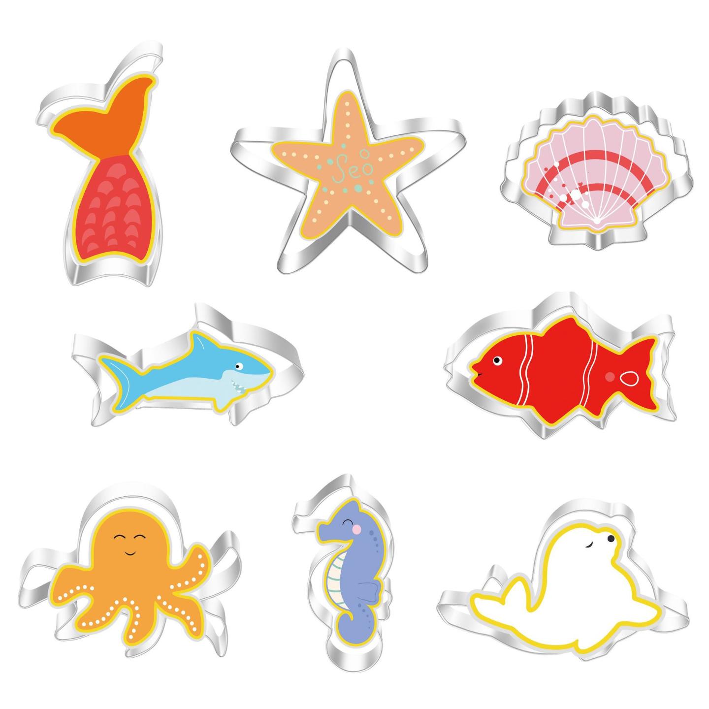 不锈钢饼干模具海星海贝海螺海马鲨鱼等海洋套装烘焙工具8件套