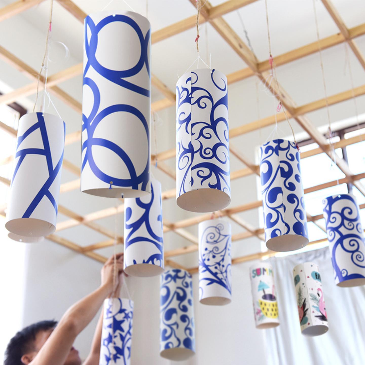 创意卡通立体圆纸筒特色青花图案