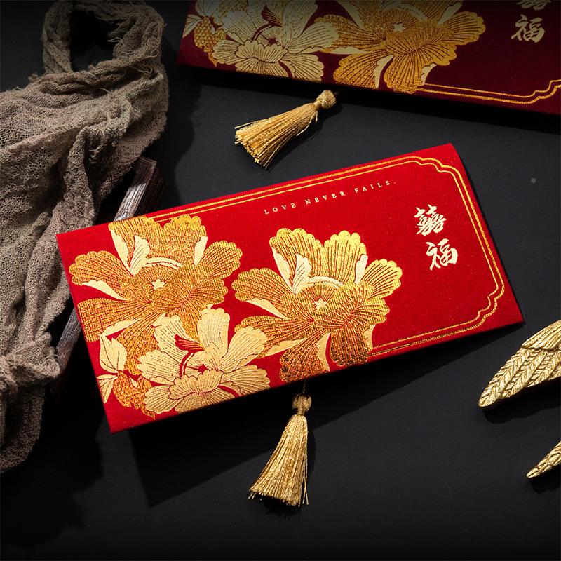 结丝绒布艺新款红订婚婚红包改口红包大容量高级中式千元万元感包