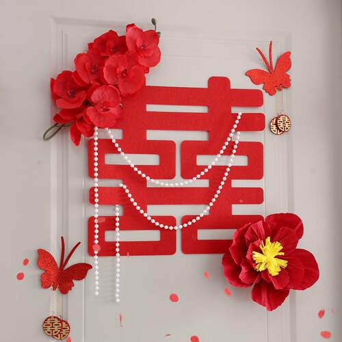 大头房门房门装囍字贴挂婚房主卧布置件喜字结婚立体挂灯笼件婚门