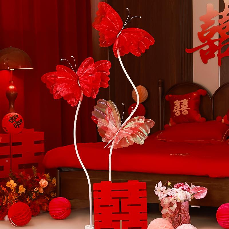 婚礼路引真丝蝴蝶摆件结婚场蝴景拍照梦花FXF1868立体蝶婚纱房布
