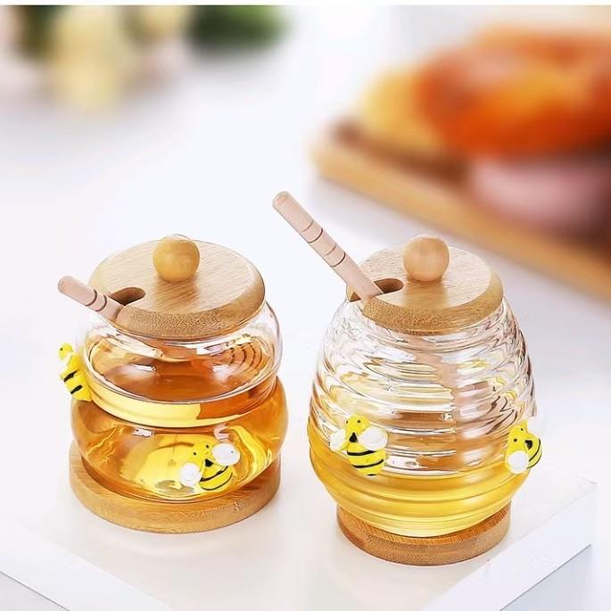 玻璃A-0160拌棒蜂蜜瓶家用透明盖玻璃高简搅约玻璃储密封盒带子物