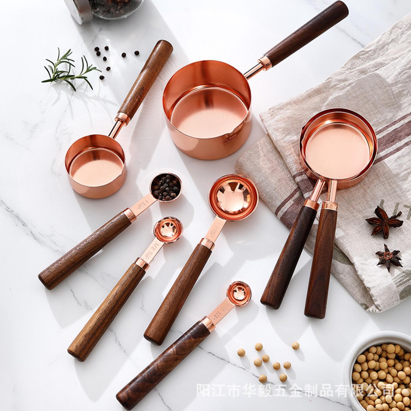 现货量勺量杯镀金相思木手柄