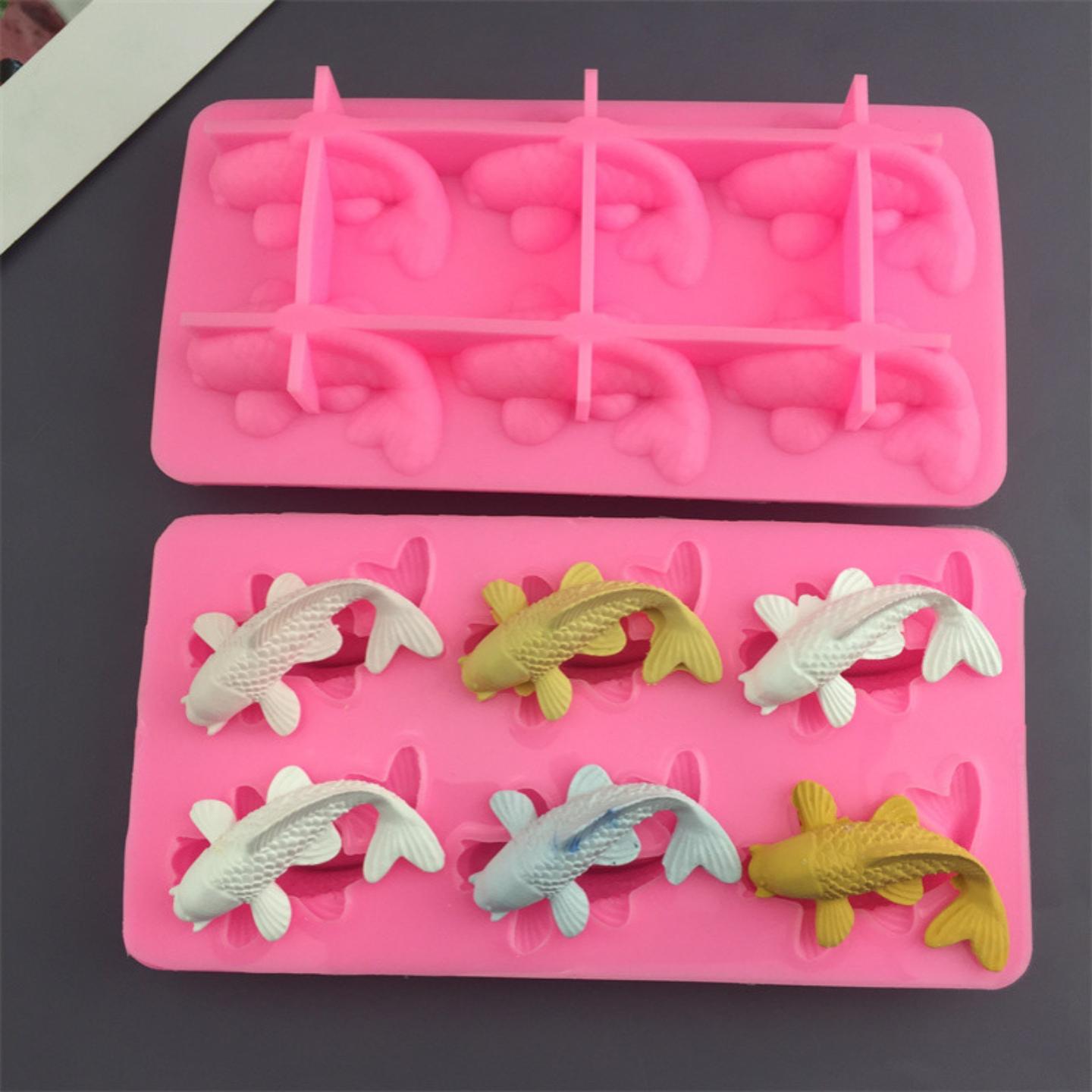 卡通6连锦鲤鲤鱼硅胶模具翻糖