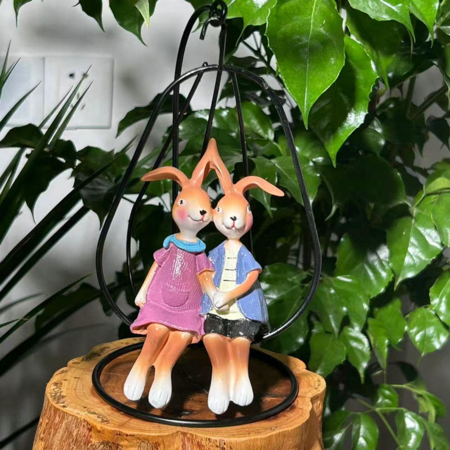 乡村花园卡通可爱情侣兔子摆件