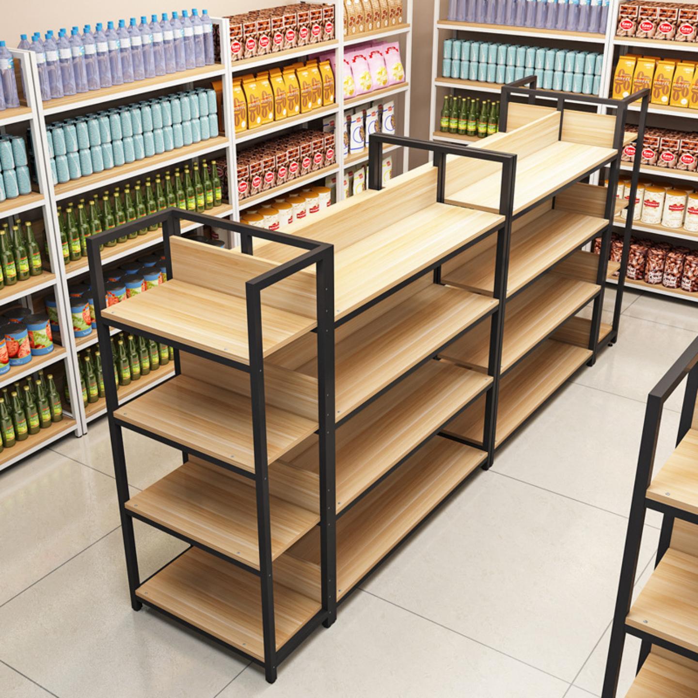 双面中岛货架超市便利店零食店组合展示架化妆品文具产品钢木多层