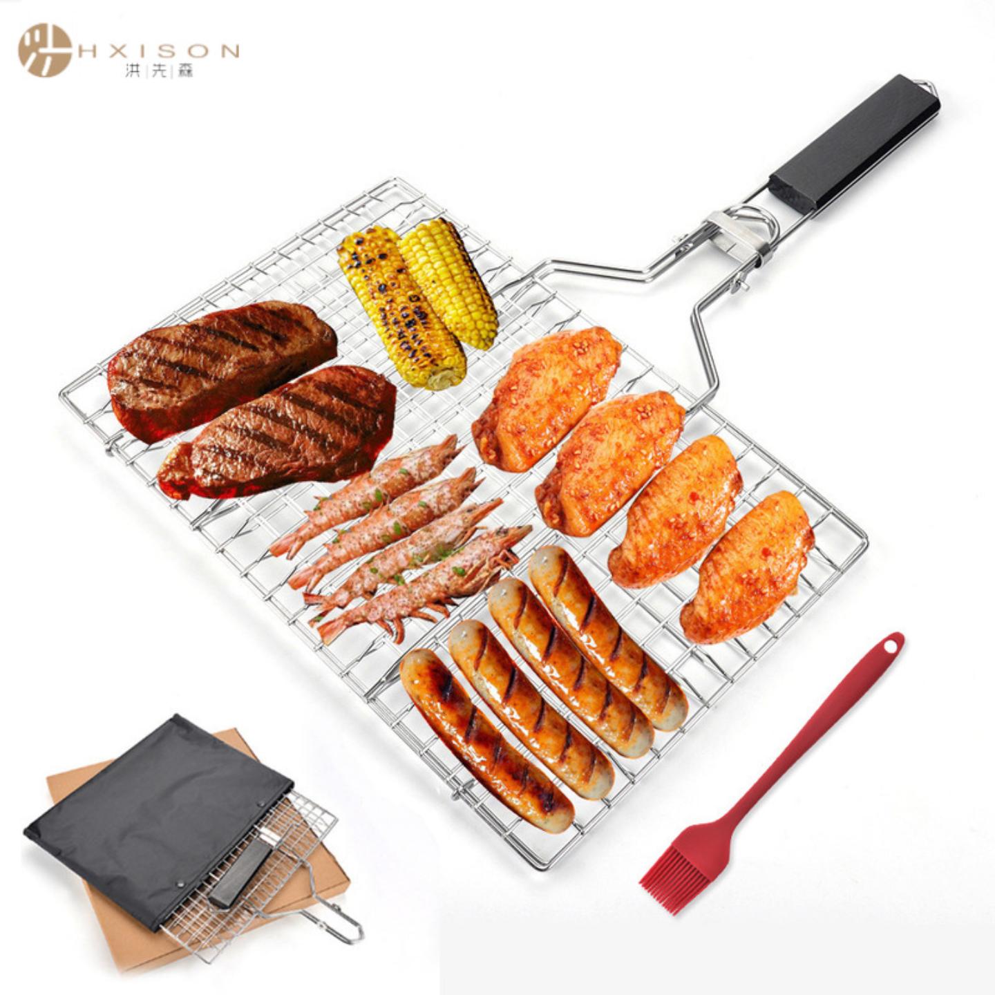 430不锈钢烤鱼夹大号烧烤网夹BBQ