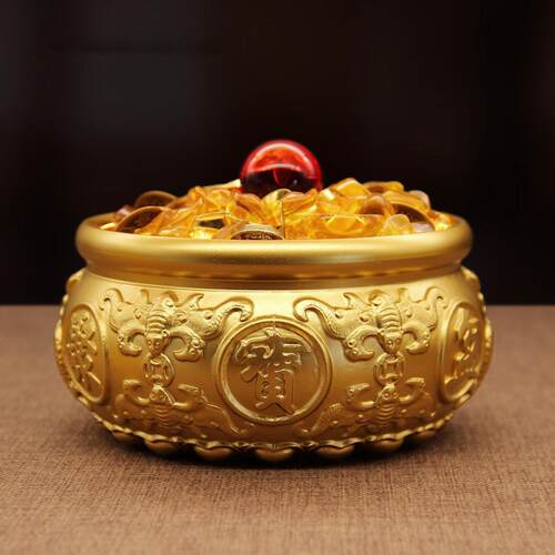 纯黄铜聚宝盆摆件家居工艺品