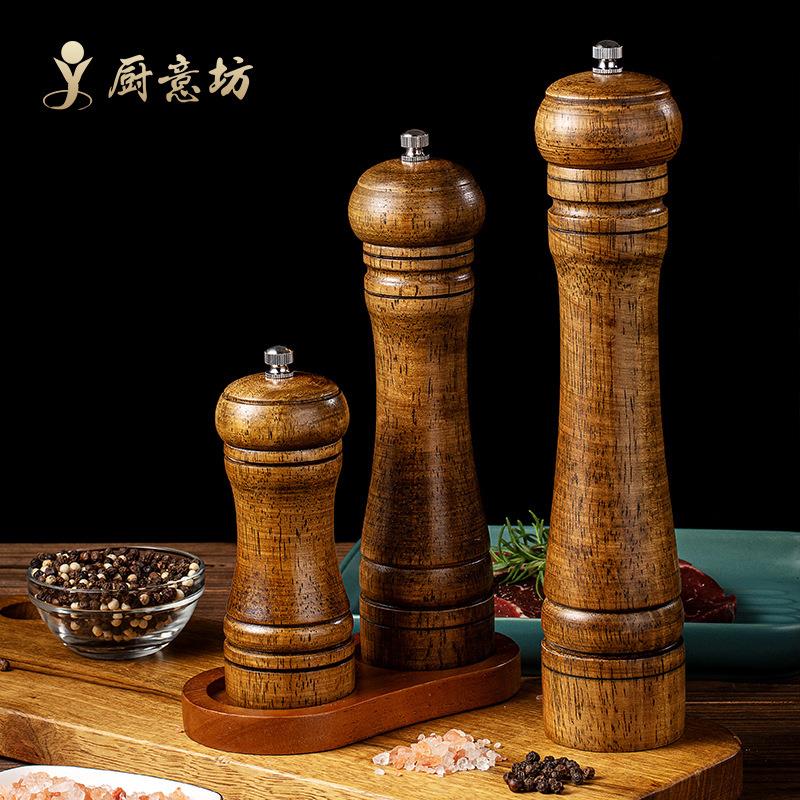 复古色手研抹色胡椒磨器胡椒味研磨器橡木椒现磨胡花椒粉调动罐海