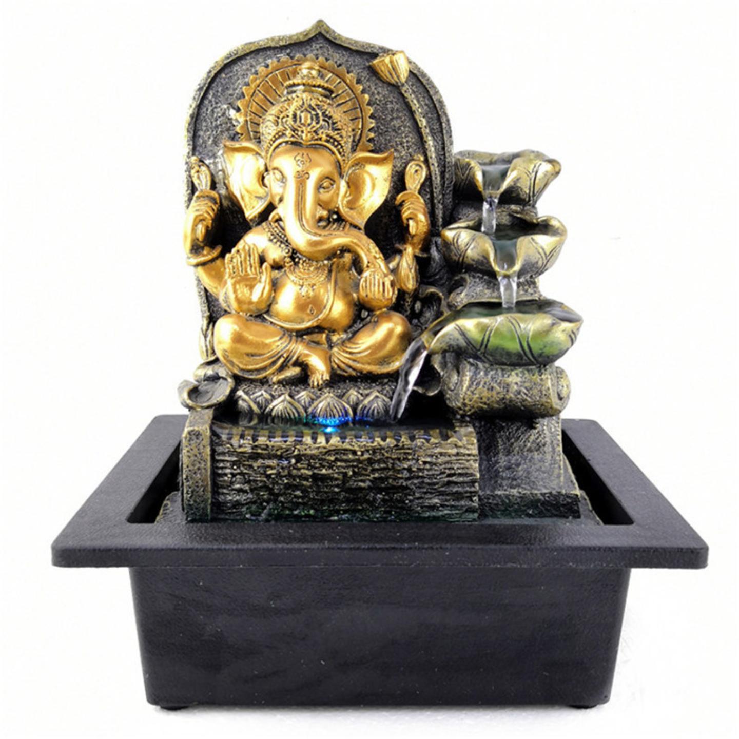 直销 直供印度象神佛像水景工艺品树脂流水喷泉摆件