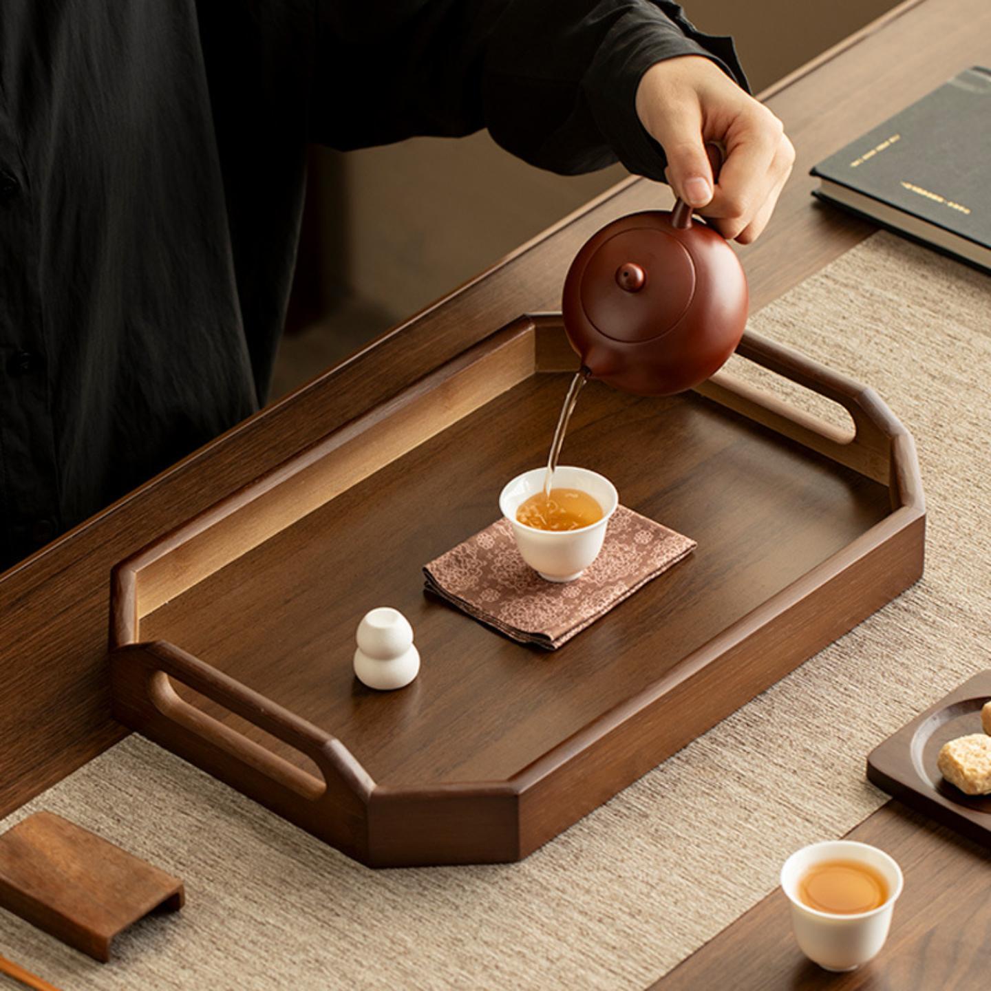 轻奢茶盘水果盘八角提手托盘