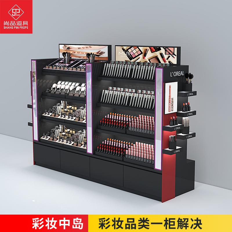 彩妆中岛柜货架双面黑铁免税木妆店化品美妆展/示柜带高镜子级感
