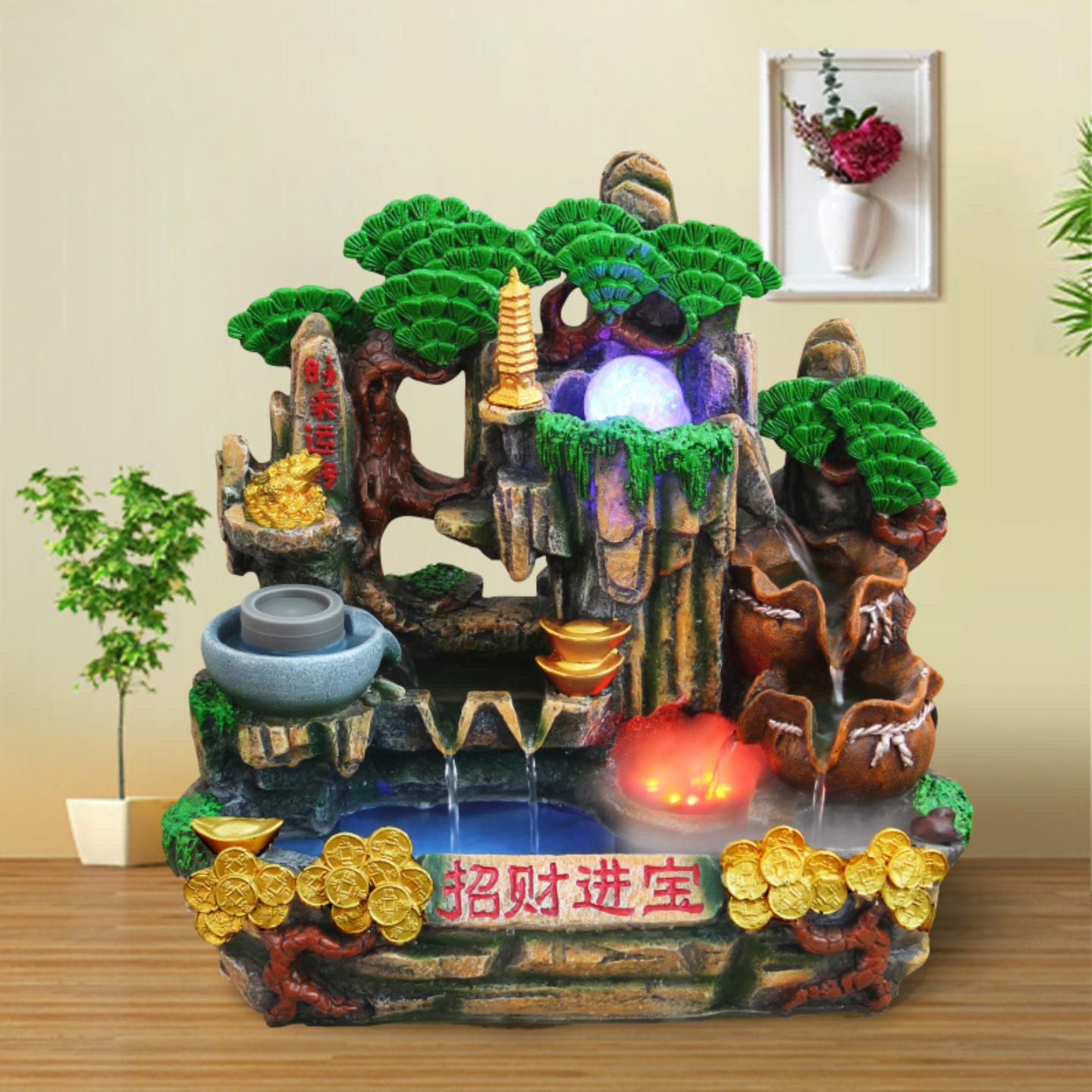 招财进宝流水鱼池生财风水轮摆件假山风水轮家居装饰礼品16807