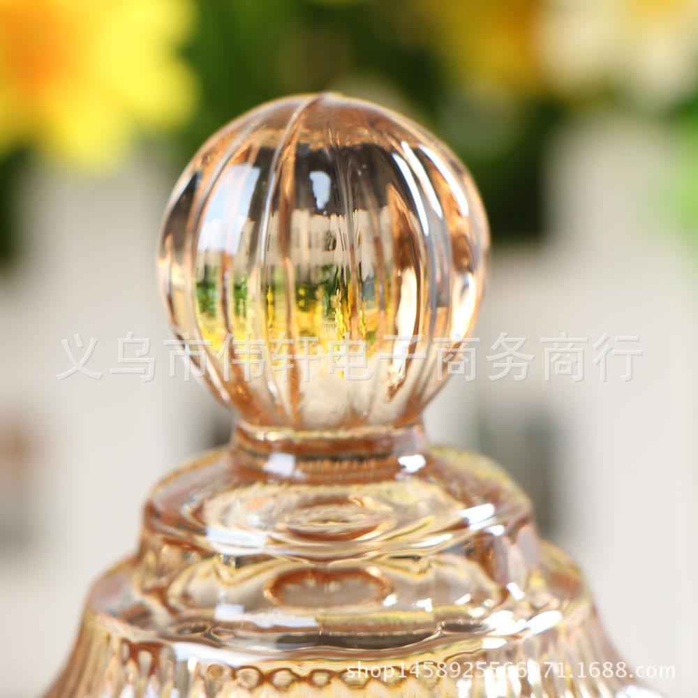彩纹色蒙古包储罐金色条糖缸509意创玻璃糖果盅干广口玻璃瓶货物