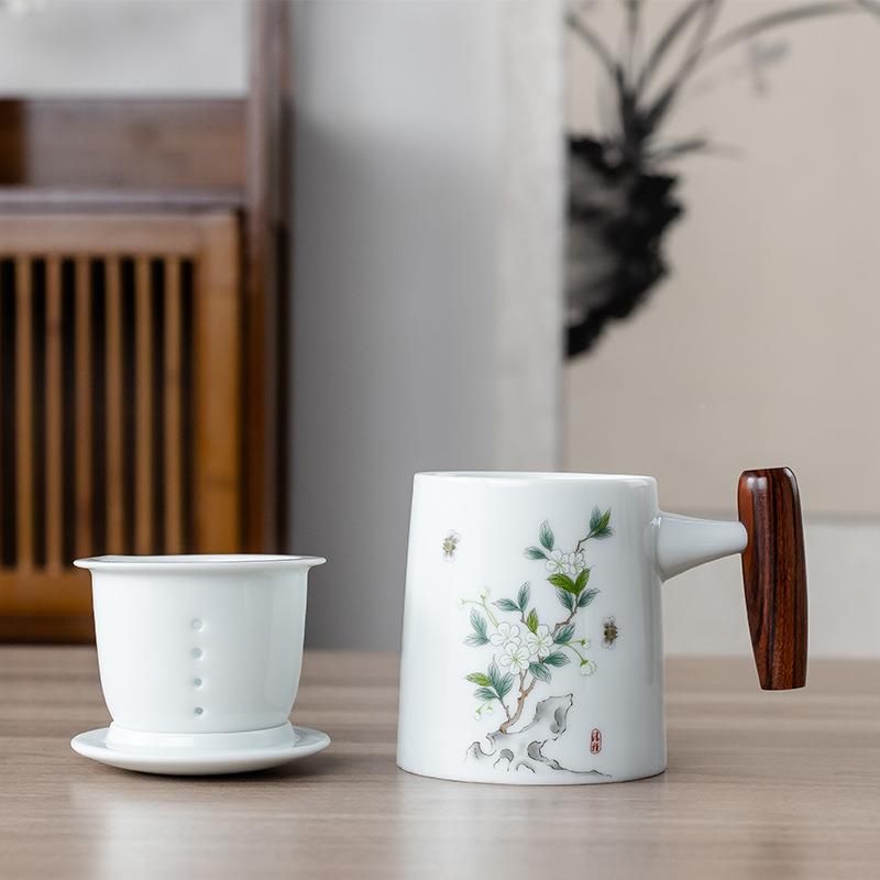 陶瓷便携茶叶罐手工密封罐杯茶杯克带过滤马水01236杯茶礼装简约